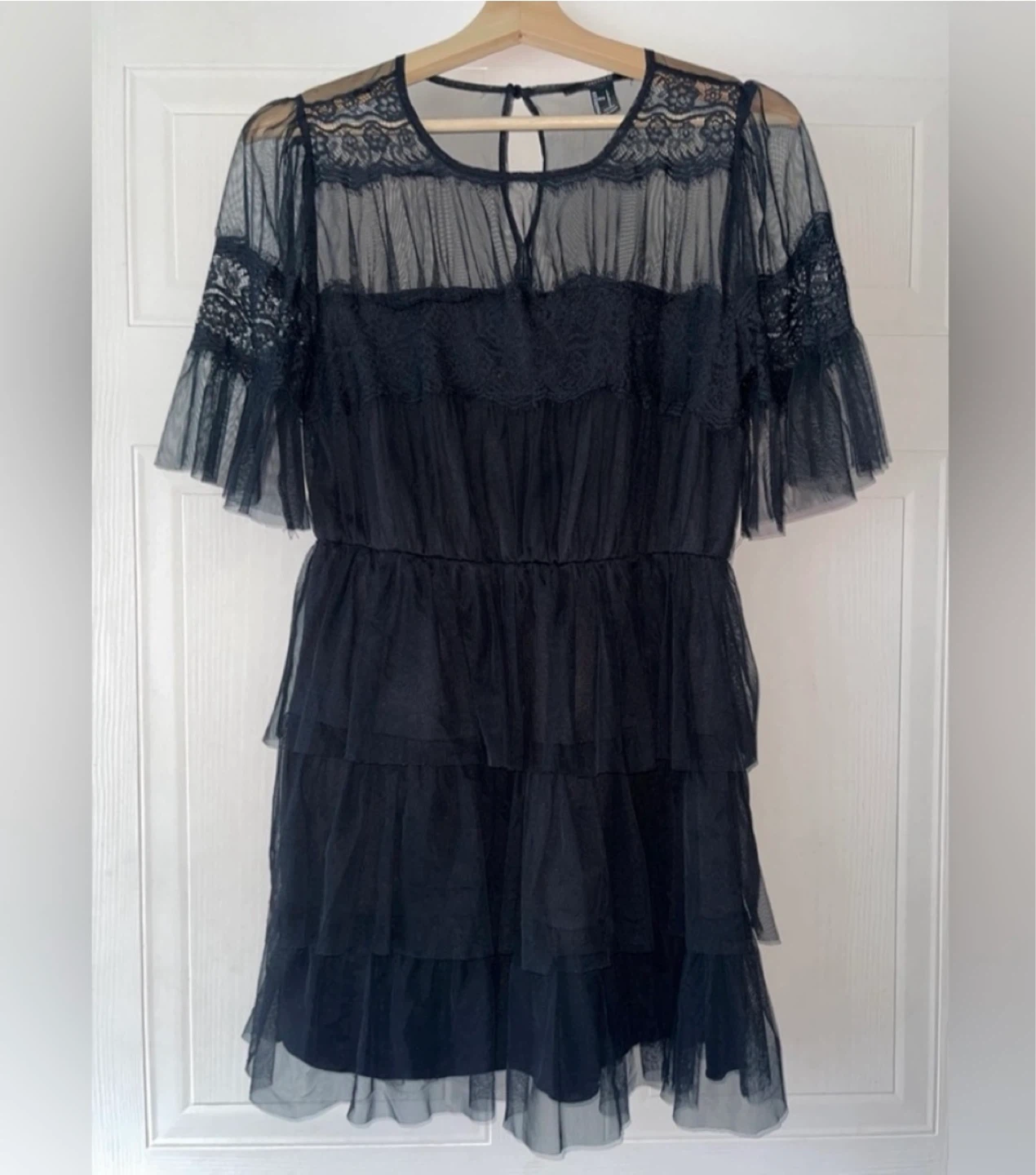 Forever 21 Chiffon Lace Ruffled Mini Shirtdress size M - photo 3