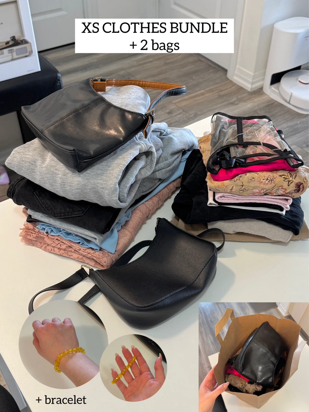 17-Piece Women's XS Bundle: Tops, Bottoms, 2 Bags & Accessories