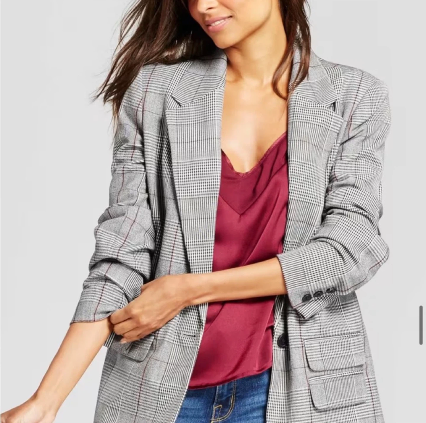A New Day Gray Plaid Boyfriend Blazer - photo 4