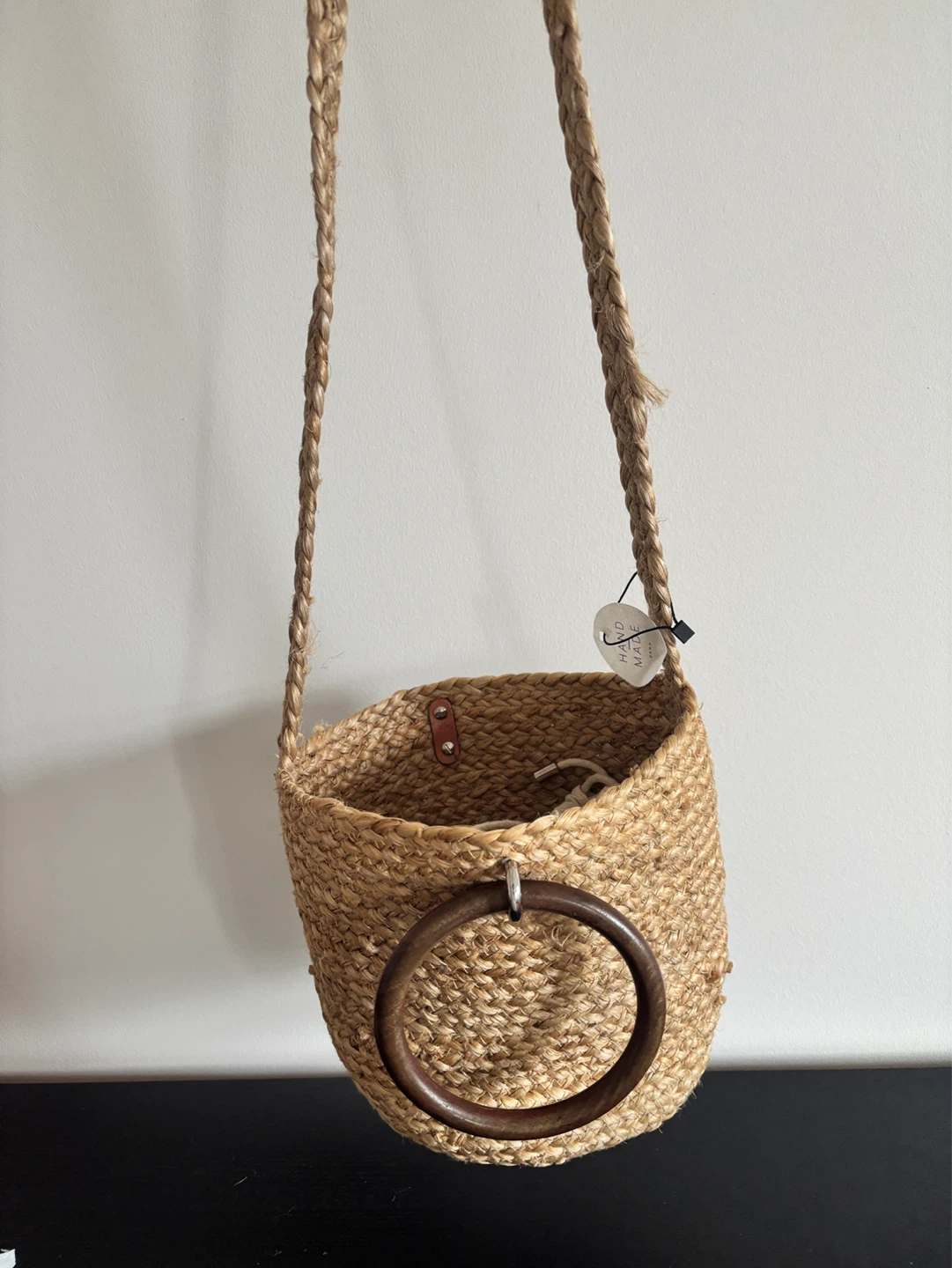 Zara Trafaluc Jute Bucket Bag with Wooden Handles - photo 3