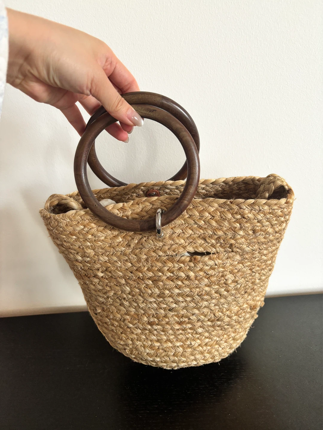Zara Trafaluc Jute Bucket Bag with Wooden Handles - photo 2