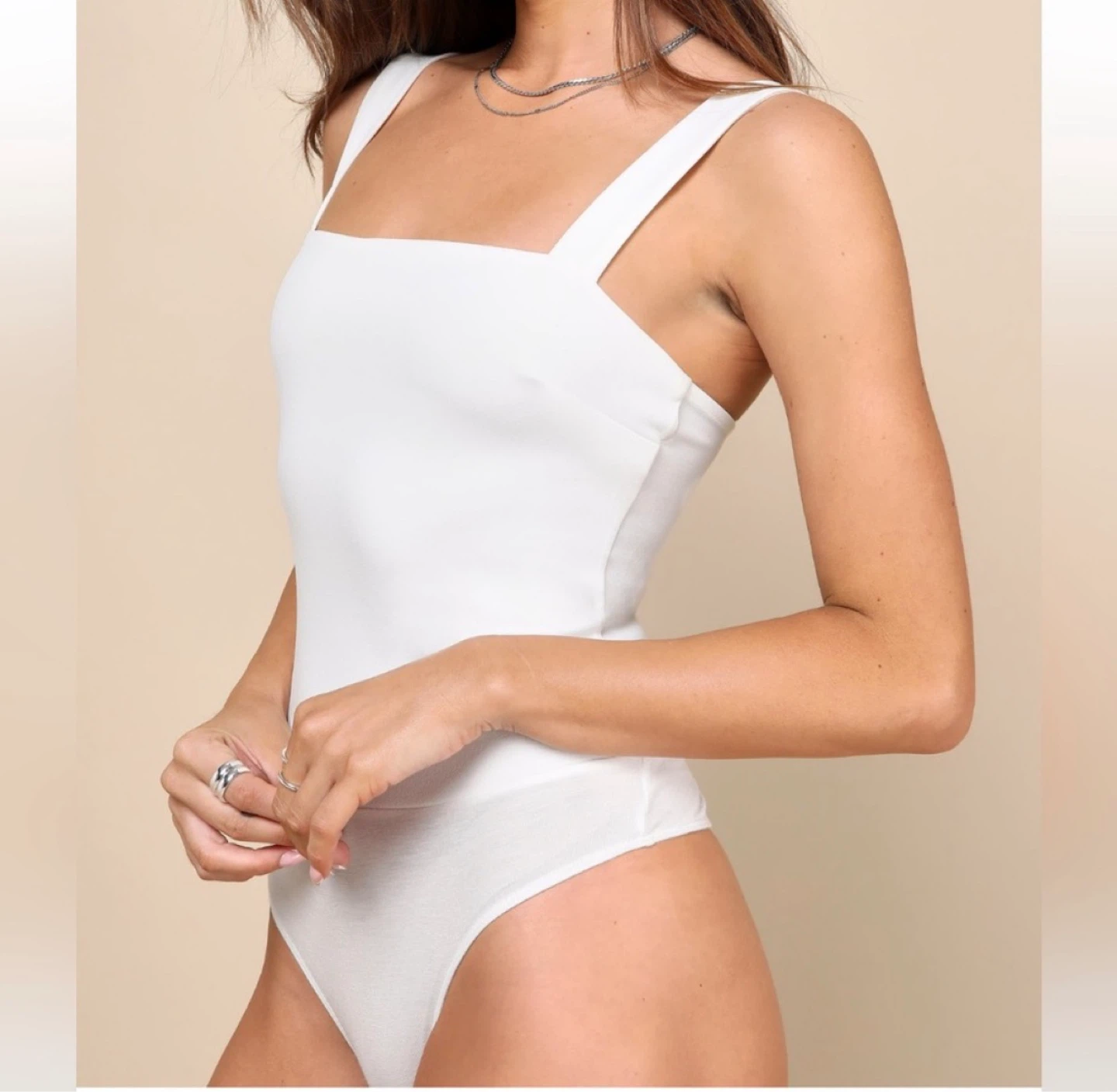 Lulus White Square Neck Bodysuit - Medium - photo 4
