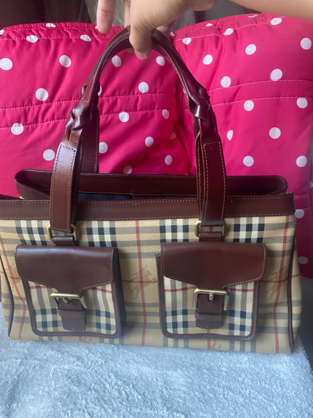 Burberry Nova Check Leather Tote Bag