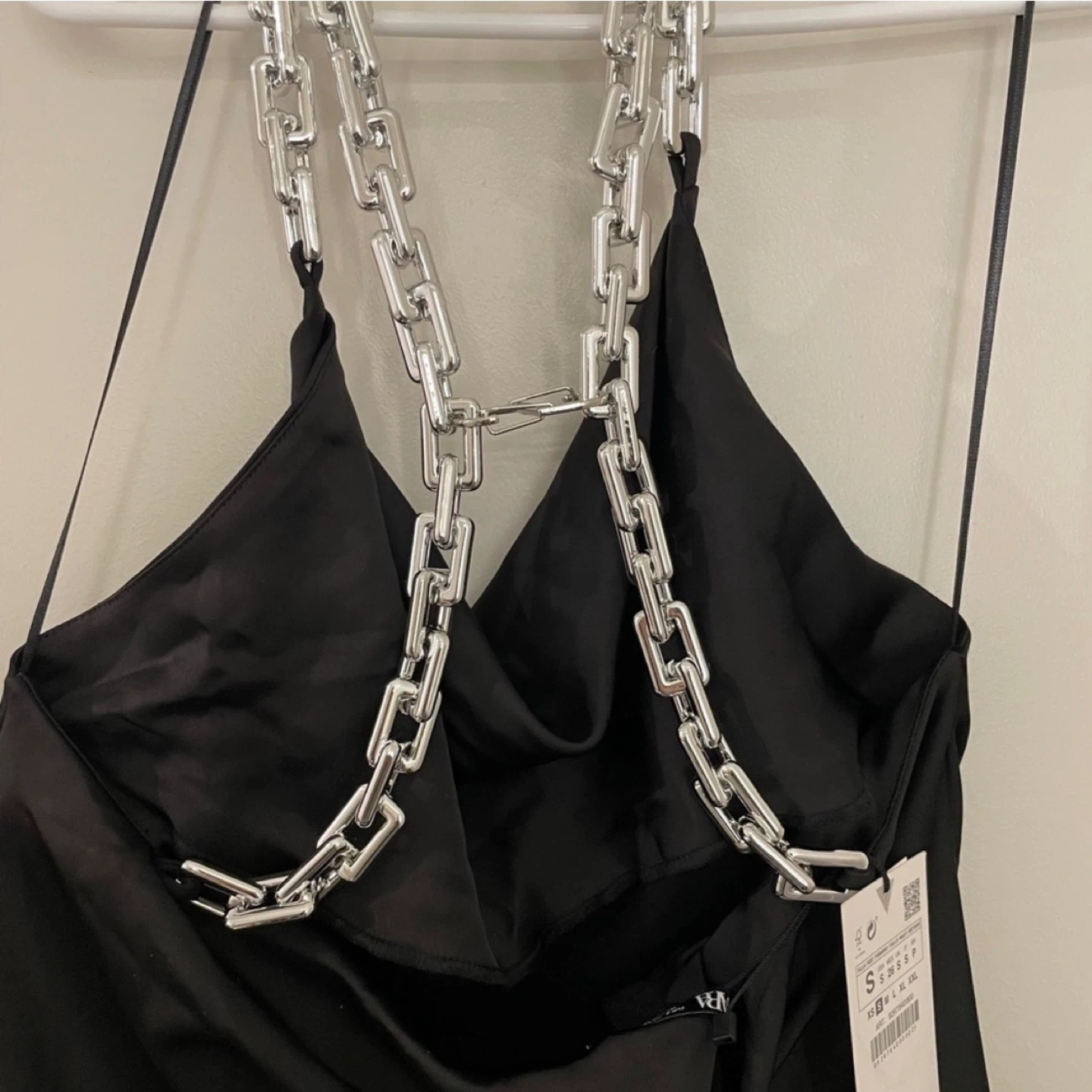 Zara Black Slip Dress with Silver Chain Detail - Size S - photo 3