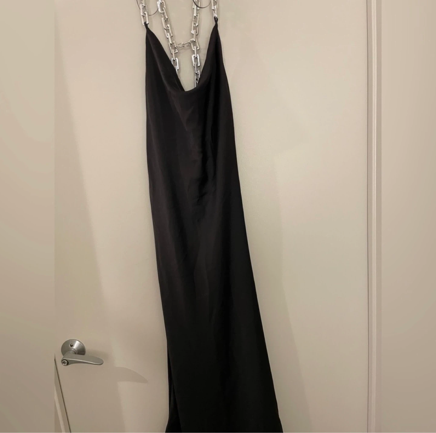 Zara Black Slip Dress with Silver Chain Detail - Size S