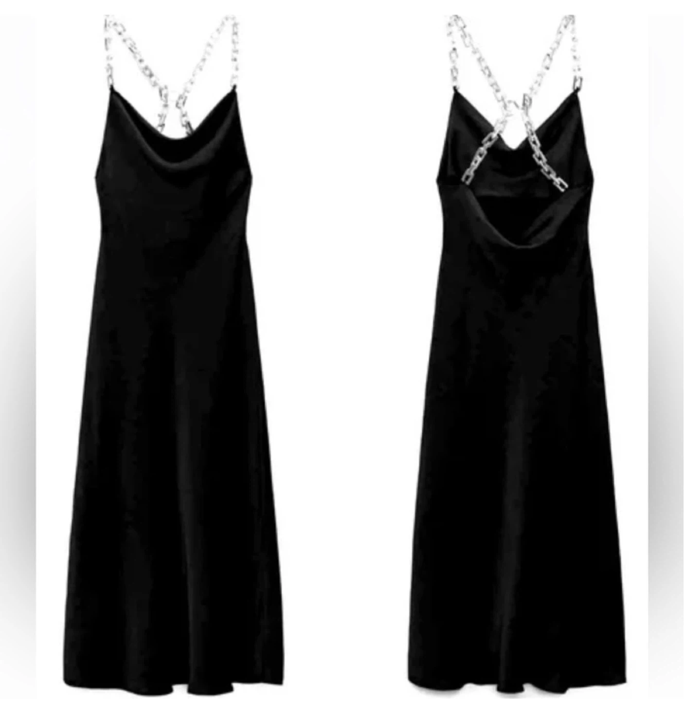 Zara Black Slip Dress with Silver Chain Detail - Size S - photo 5
