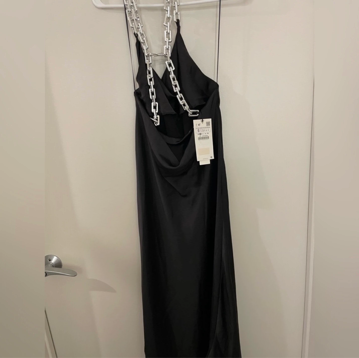 Zara Black Slip Dress with Silver Chain Detail - Size S - photo 4