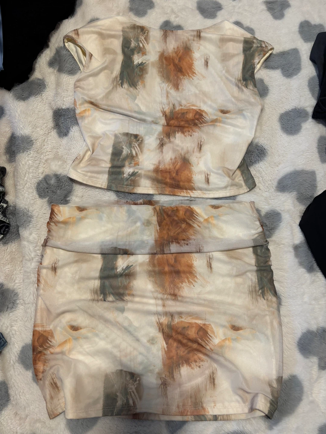 Abstract Print Ruched Mini Skirt Set