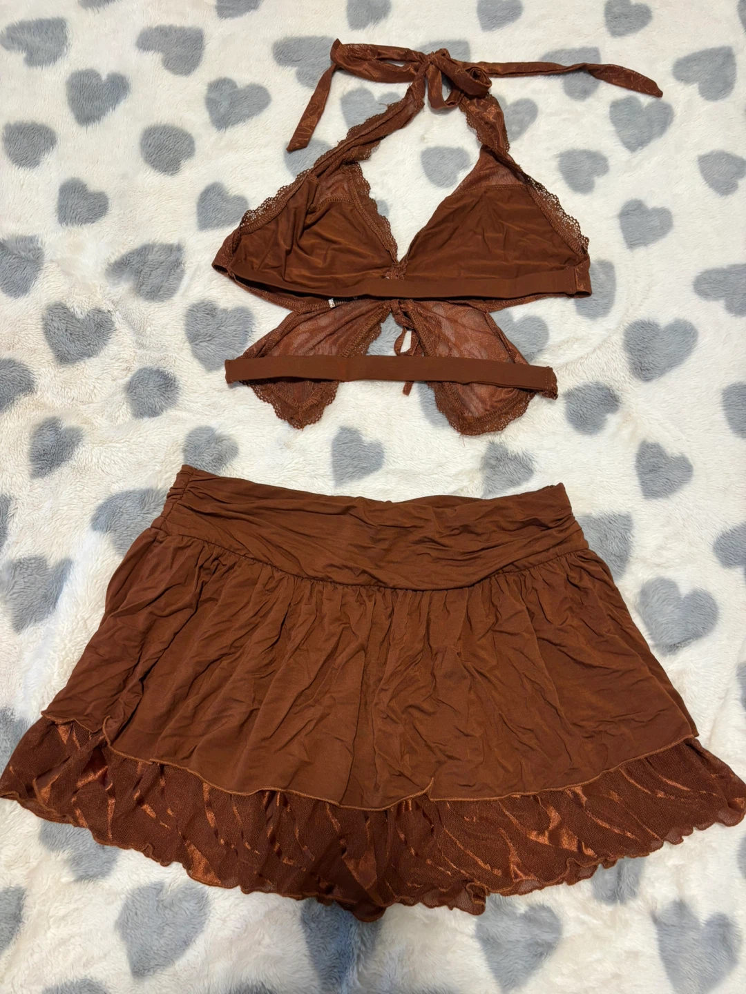 Brown Lace Halter Top and Ruffled Skirt Set - photo 2