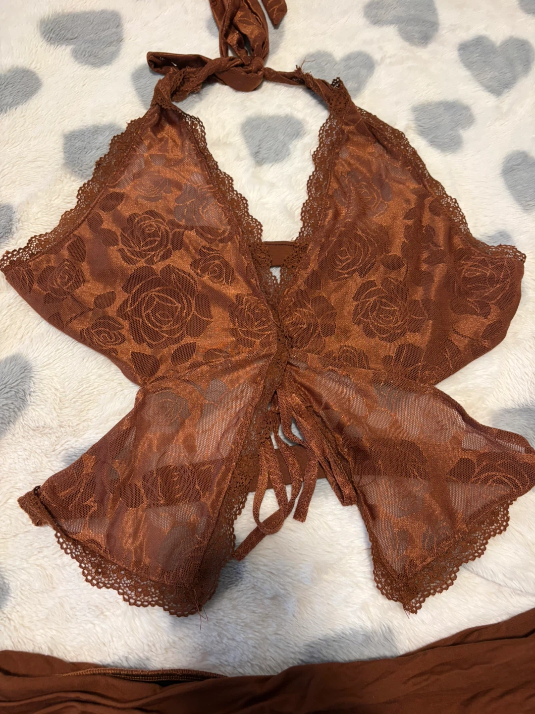Brown Lace Halter Top and Ruffled Skirt Set - photo 3