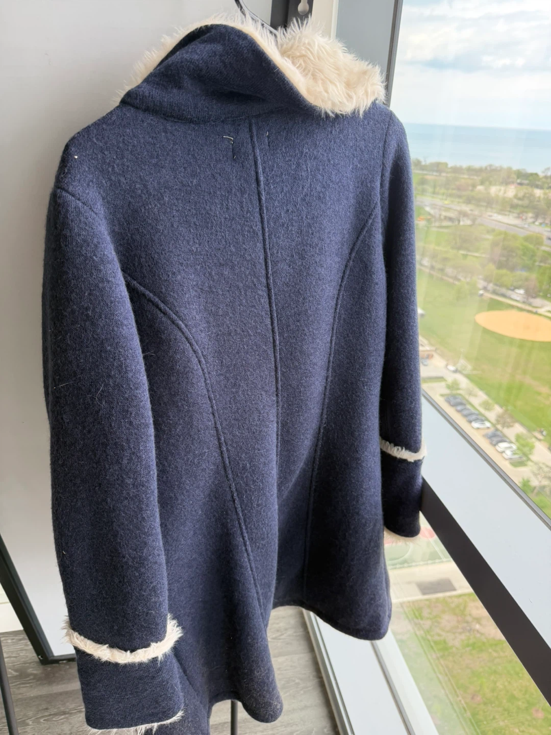 Molly Bracken Navy Blue Faux Fur Lined Coat Size S - photo 3