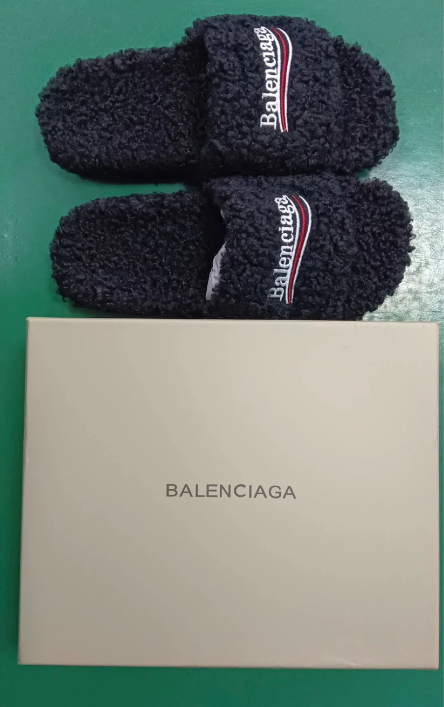Balenciaga Black Fuzzy Slides with Box