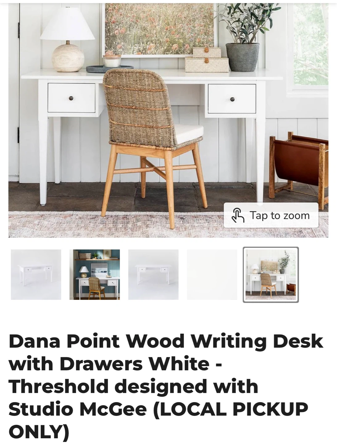 Threshold Dana Point Wood Writing Desk with Drawers White