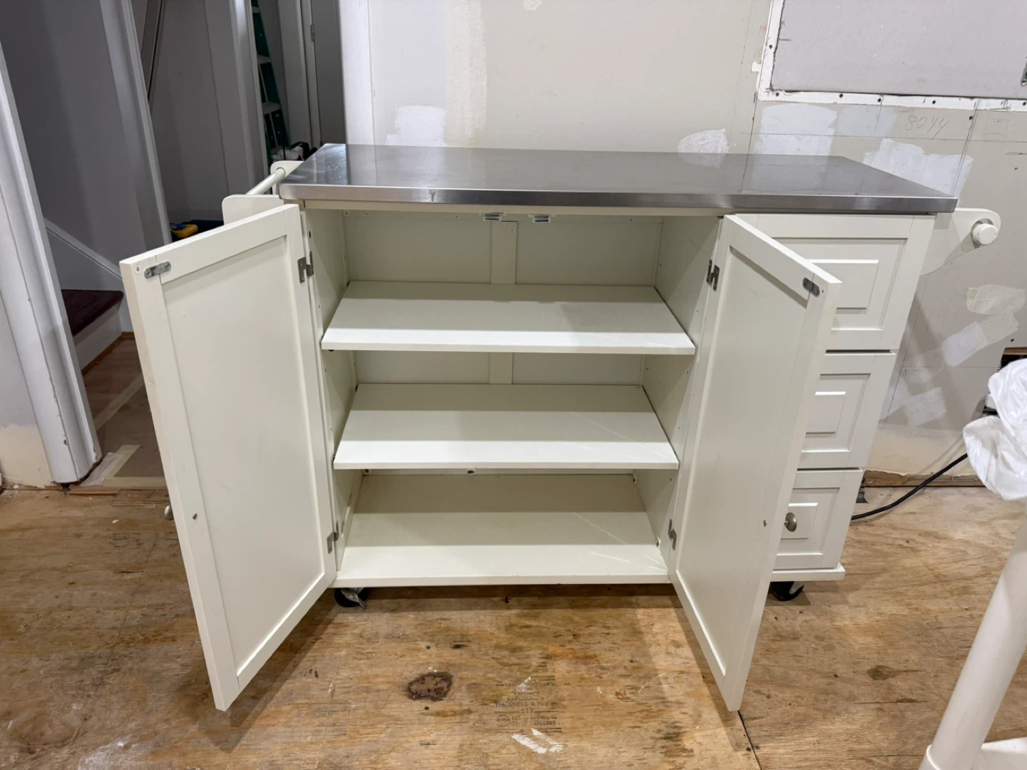 Cream Kitchen Island with Stainless Steel Top and Storage - photo 2