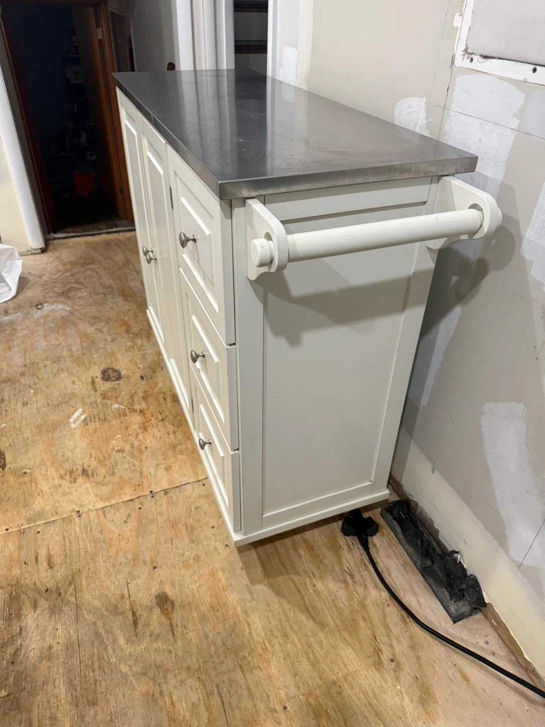 Cream Kitchen Island with Stainless Steel Top and Storage - photo 5