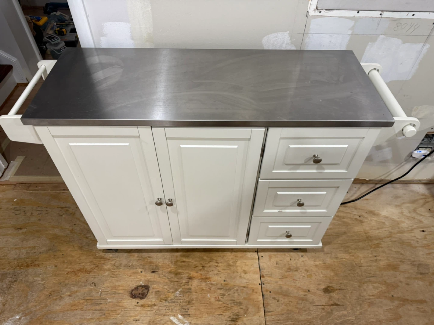 Cream Kitchen Island with Stainless Steel Top and Storage - photo 3