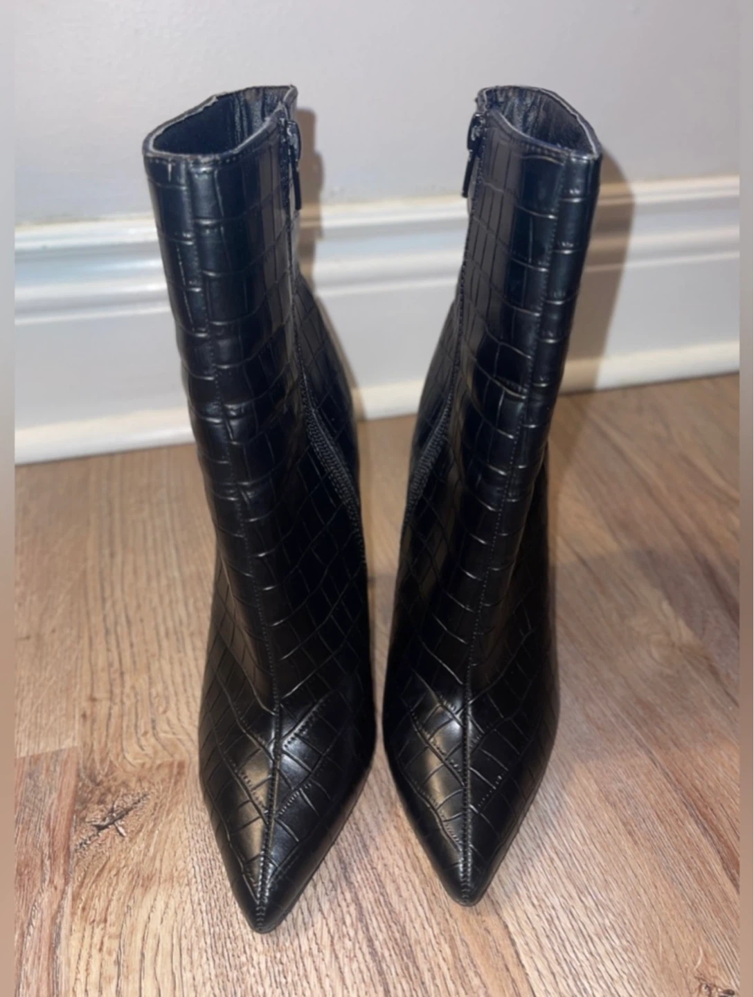 Black Croc Embossed Faux Leather Stiletto Heel Boots size 6 - photo 5