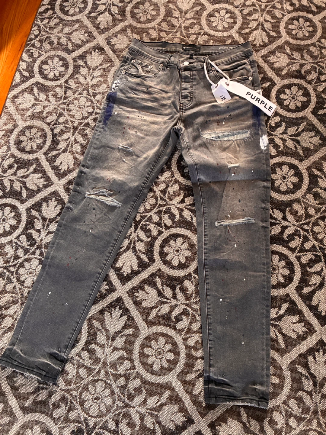 Purple Brand Jeans Grey Distressed Paint Splatter Size 32 - photo 2