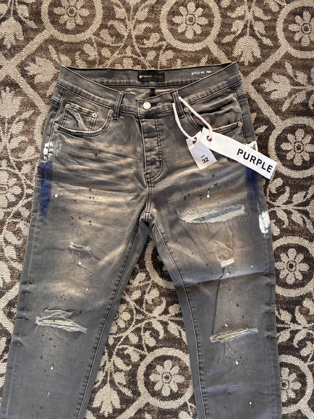 Purple Brand Jeans Grey Distressed Paint Splatter Size 32
