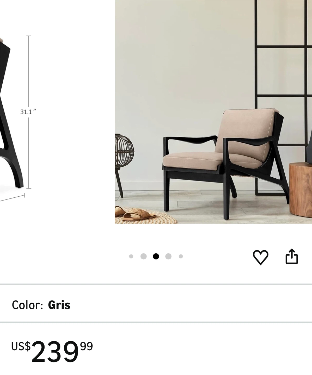 Black Armchair with Beige Cushions