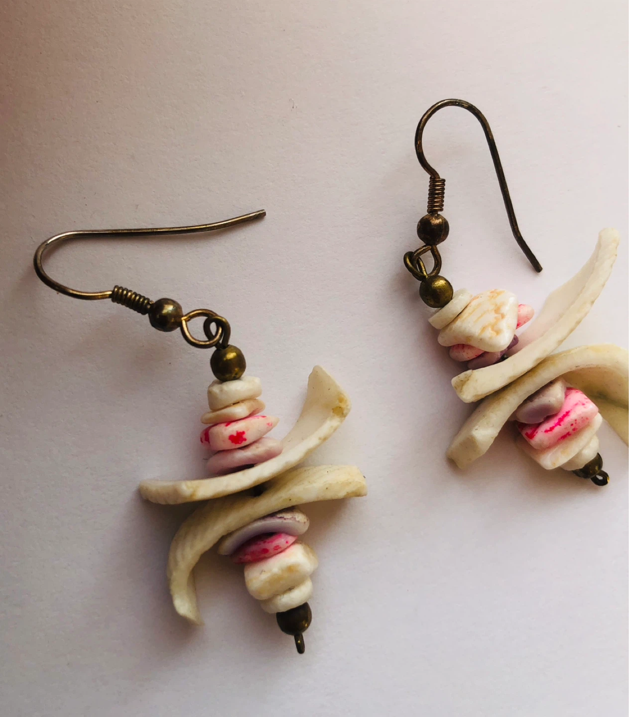 Shell and Seed Bead Dangle Earrings