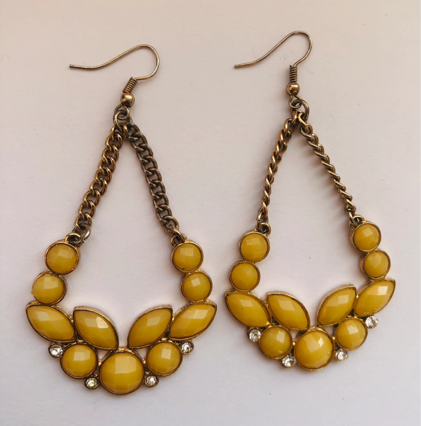 Yellow Beaded Dangle Earrings