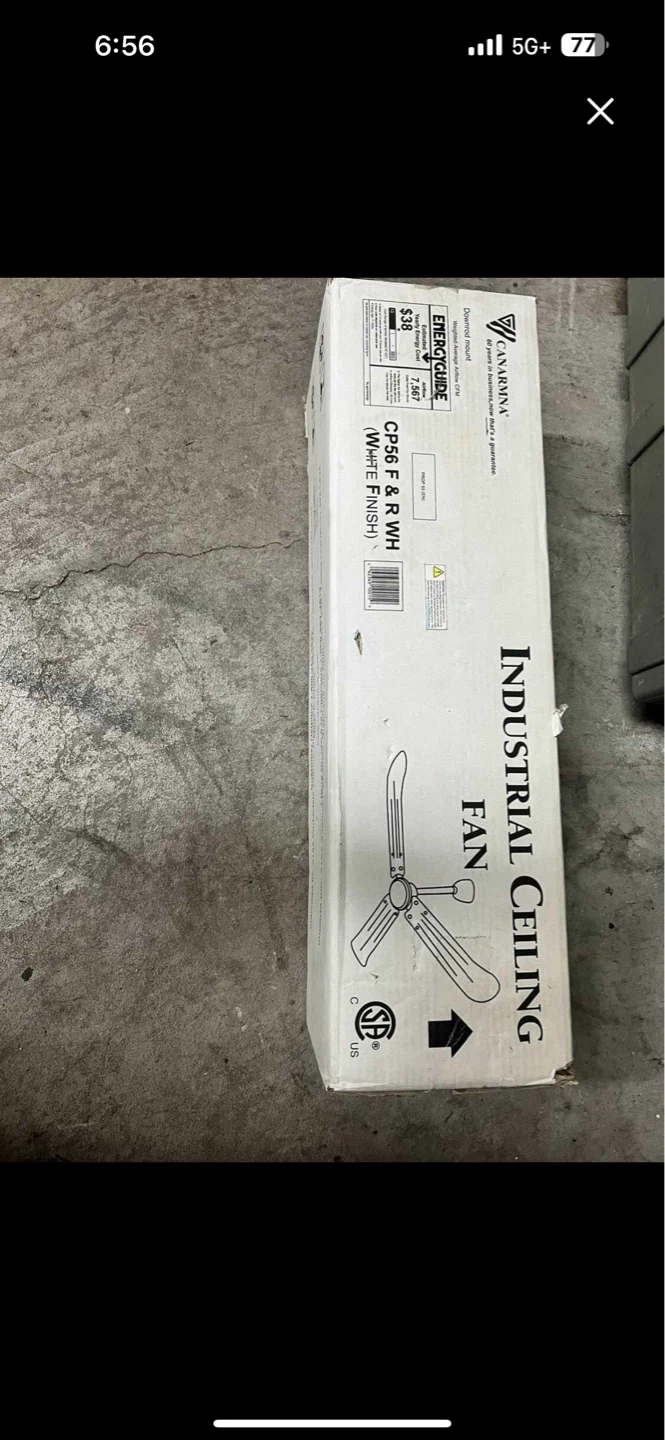 Canadian Tire Industrial Ceiling Fan CP56 F & R WH