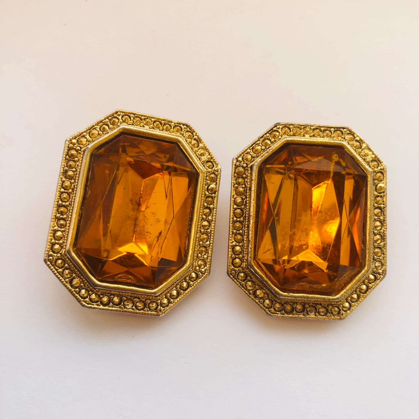 Amber Glass Clip-On Earrings