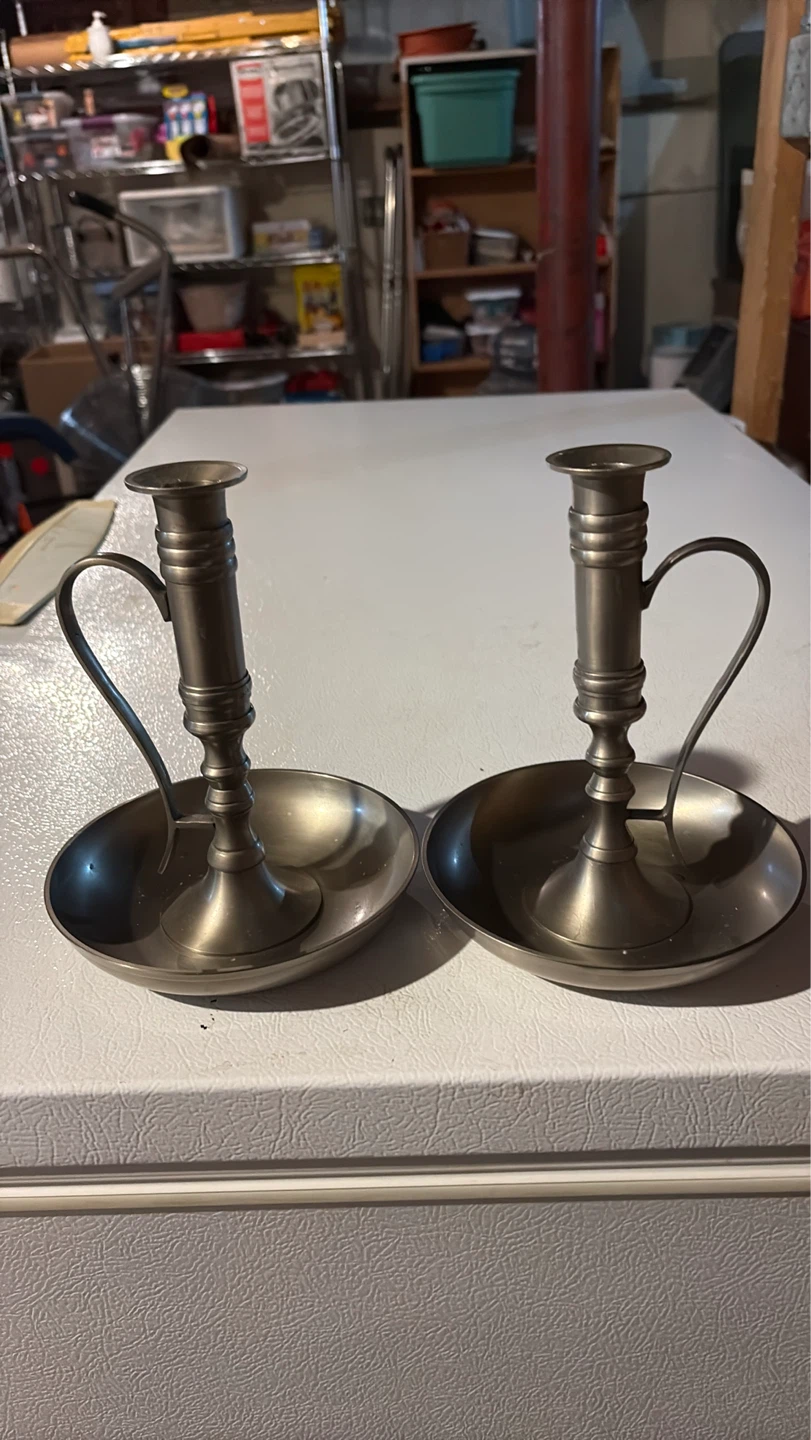 Set of 2 Vintage Metal Candlesticks