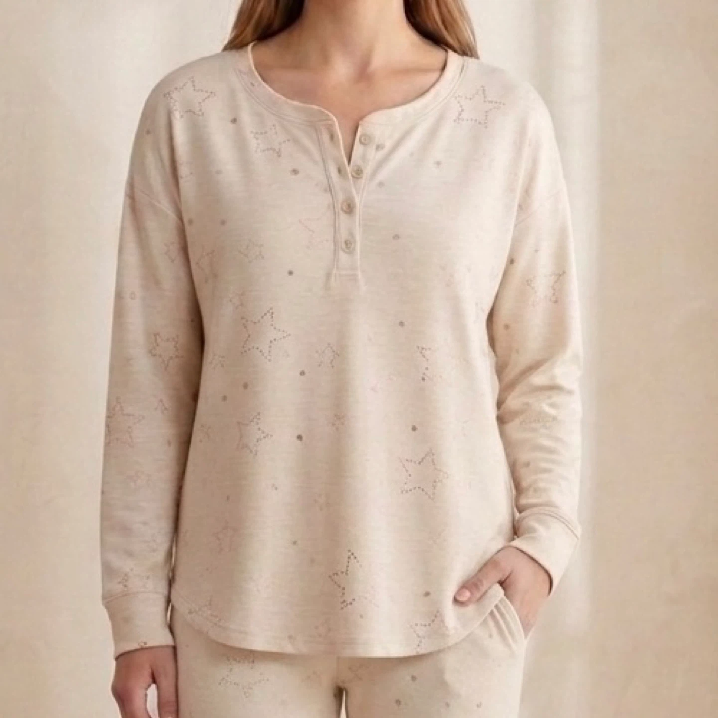 George Cream Rose Gold Star Henley Sweatshirt Size XL Pullover