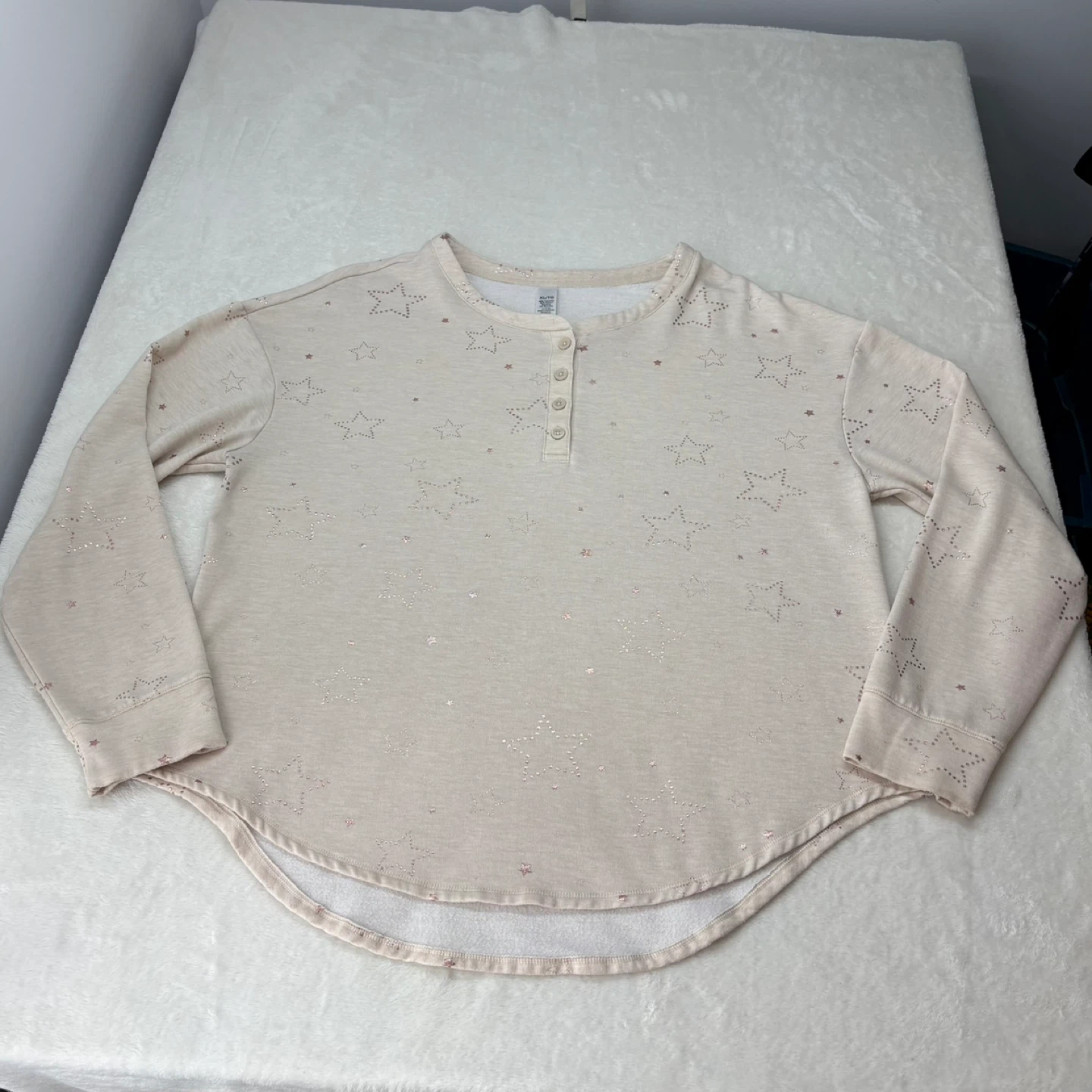 George Cream Rose Gold Star Henley Sweatshirt Size XL Pullover - photo 2
