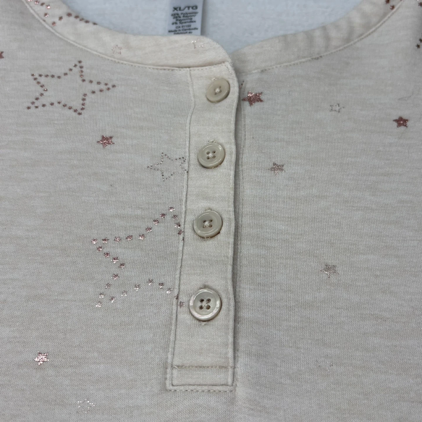 George Cream Rose Gold Star Henley Sweatshirt Size XL Pullover - photo 4