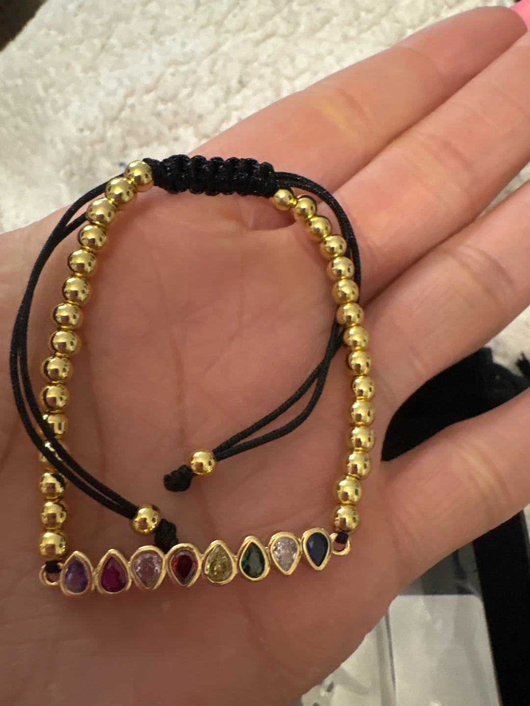 Gold Tone Beaded Bracelet with Multi-color Gemstones - photo 2