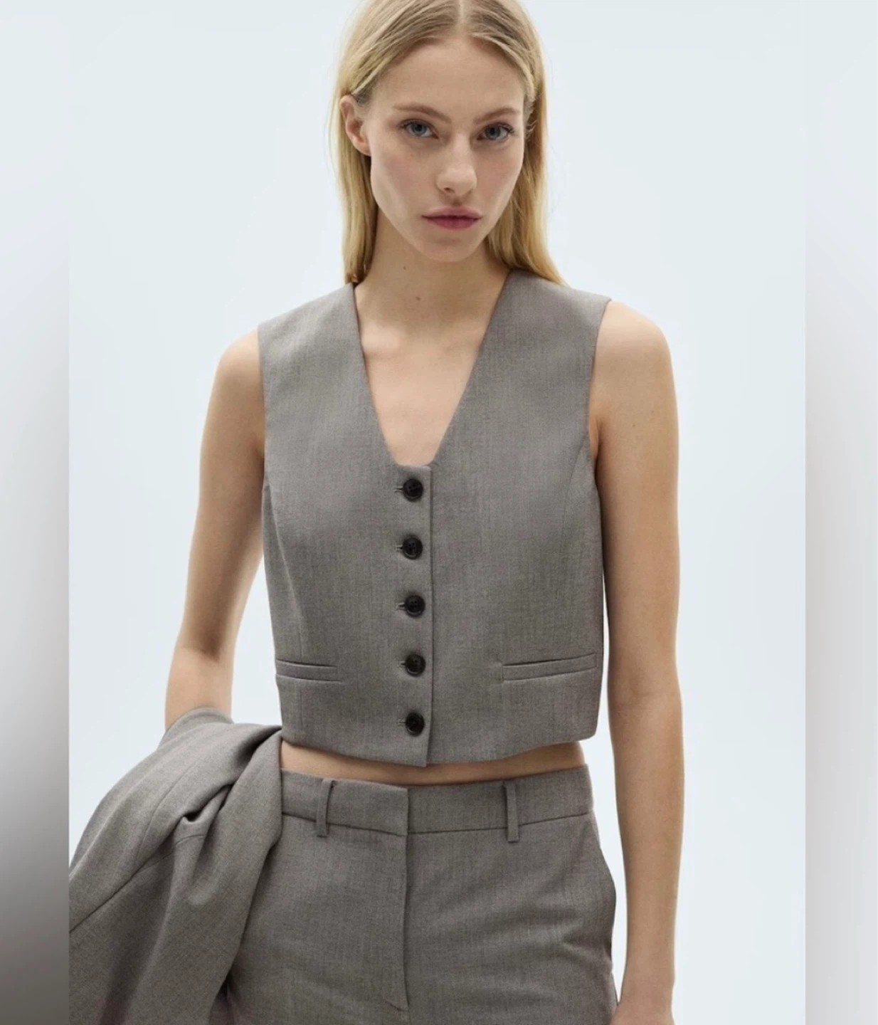 Mango MNG Grey Suit Button-Up Sleeveless Vest size M/L