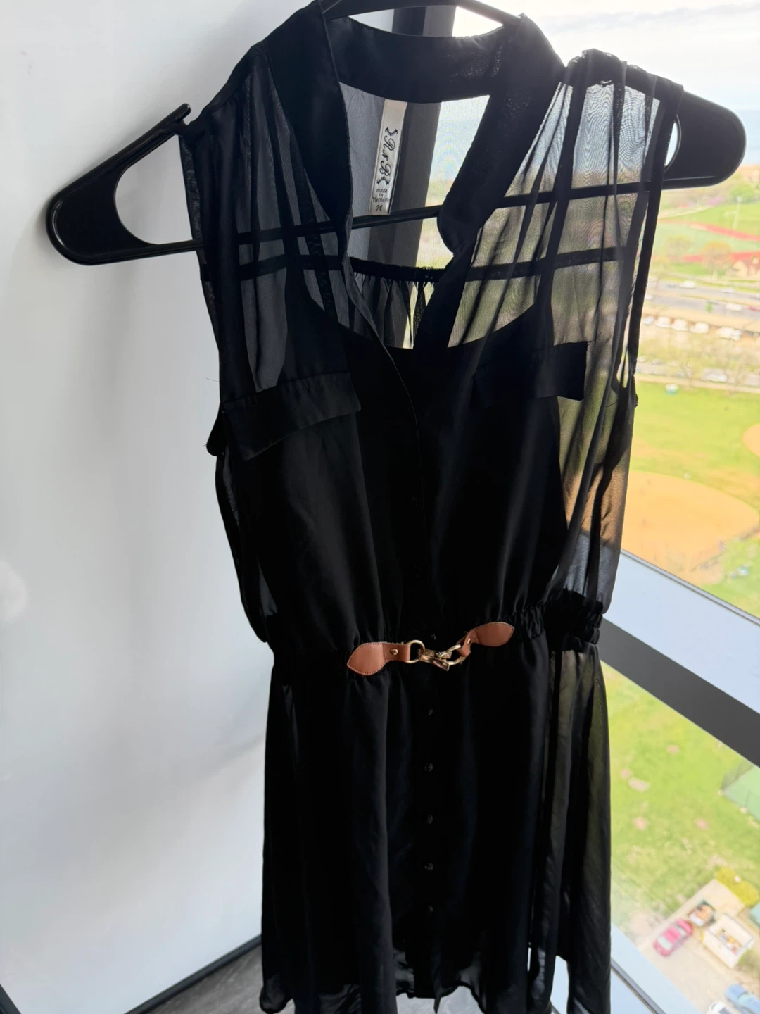 Black Sheer Sleeveless Button-Up Dress Size M
