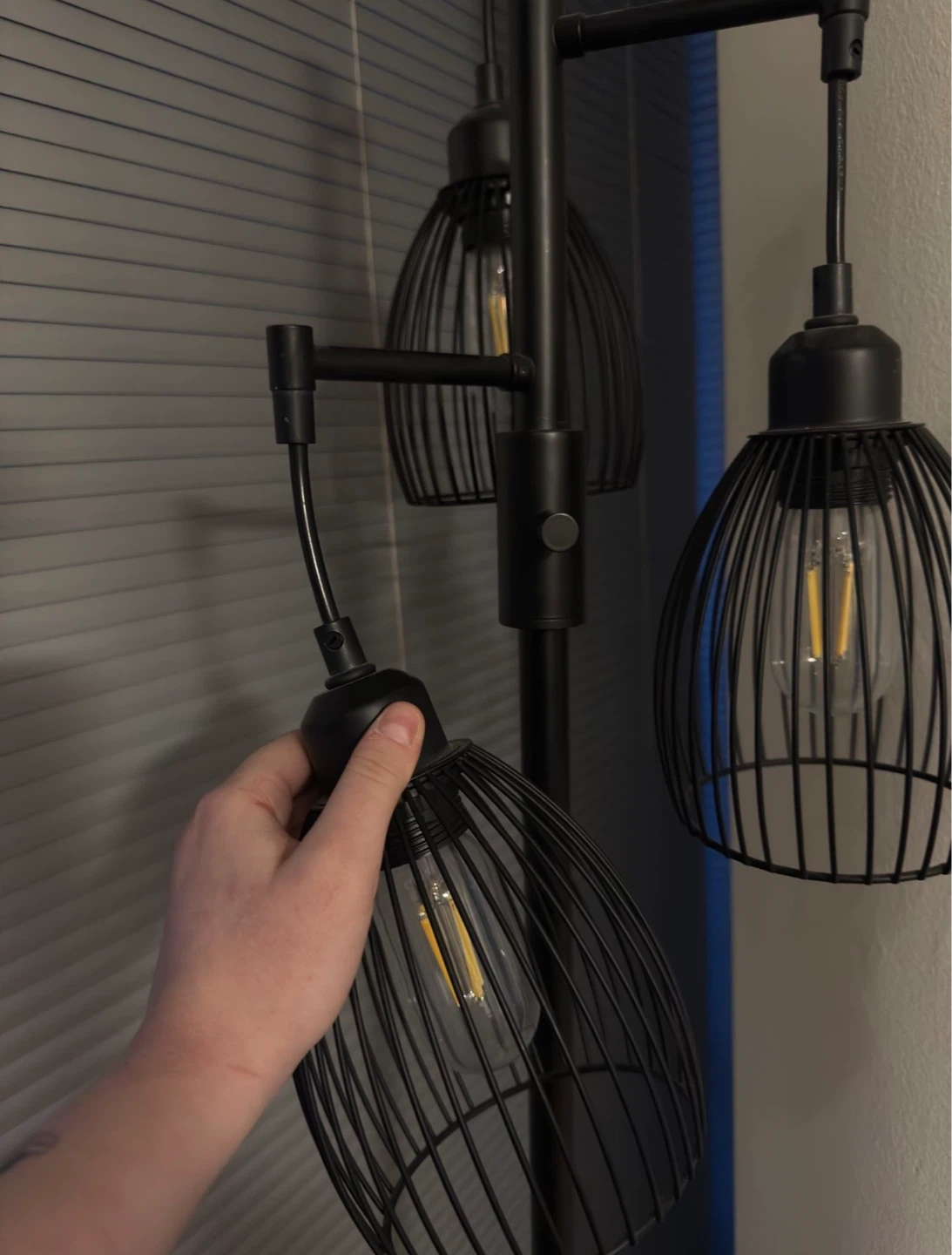 Black Metal Floor Lamp with 3 Caged Lights - photo 5