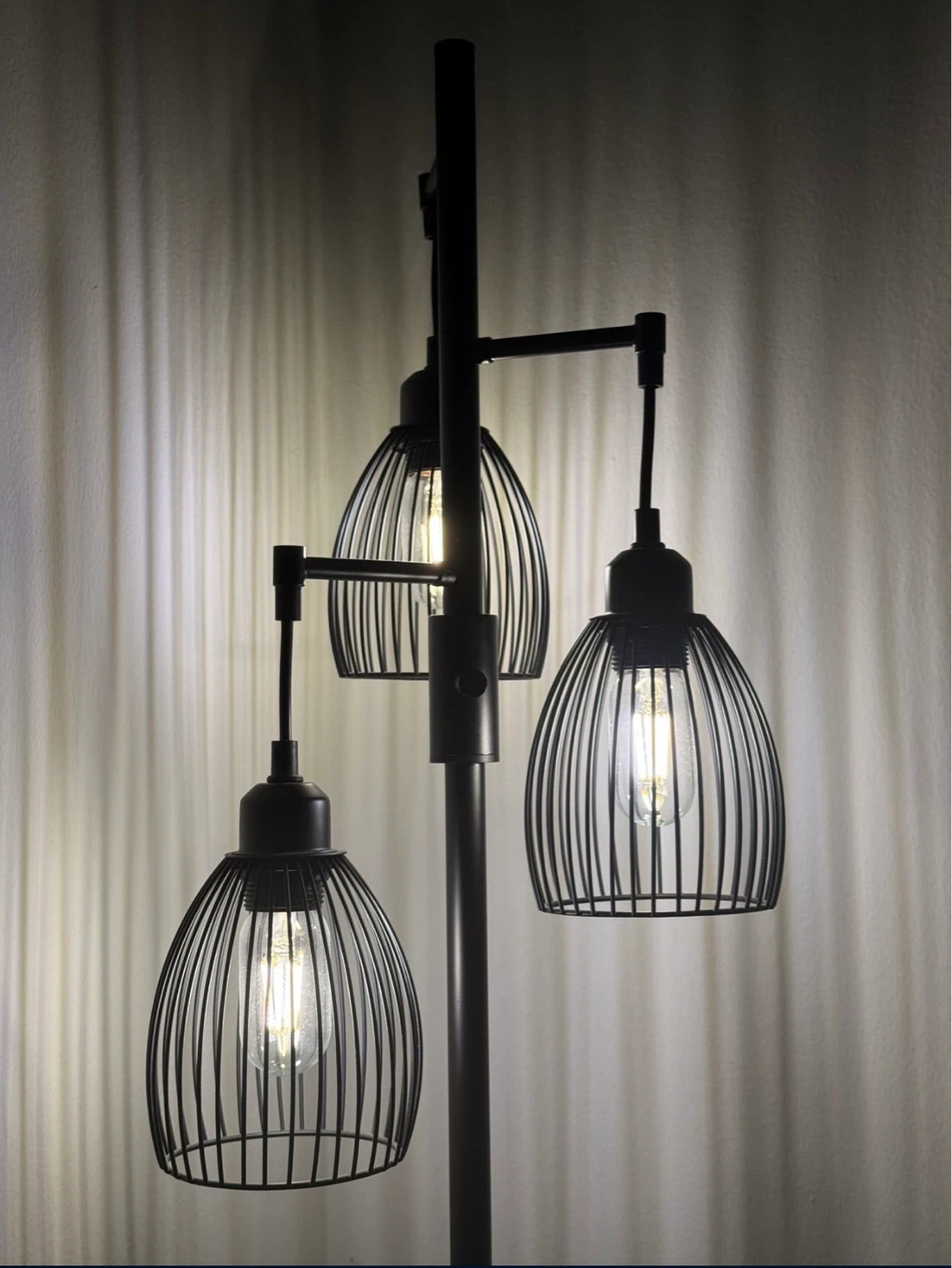 Black Metal Floor Lamp with 3 Caged Lights - photo 2