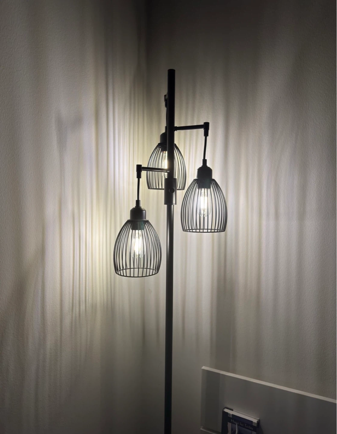 Black Metal Floor Lamp with 3 Caged Lights