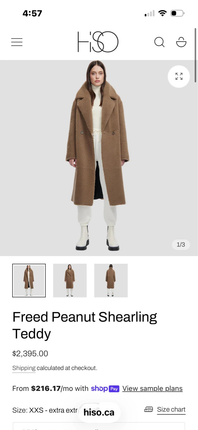 Hiso genuine  Shearling Teddy Coat