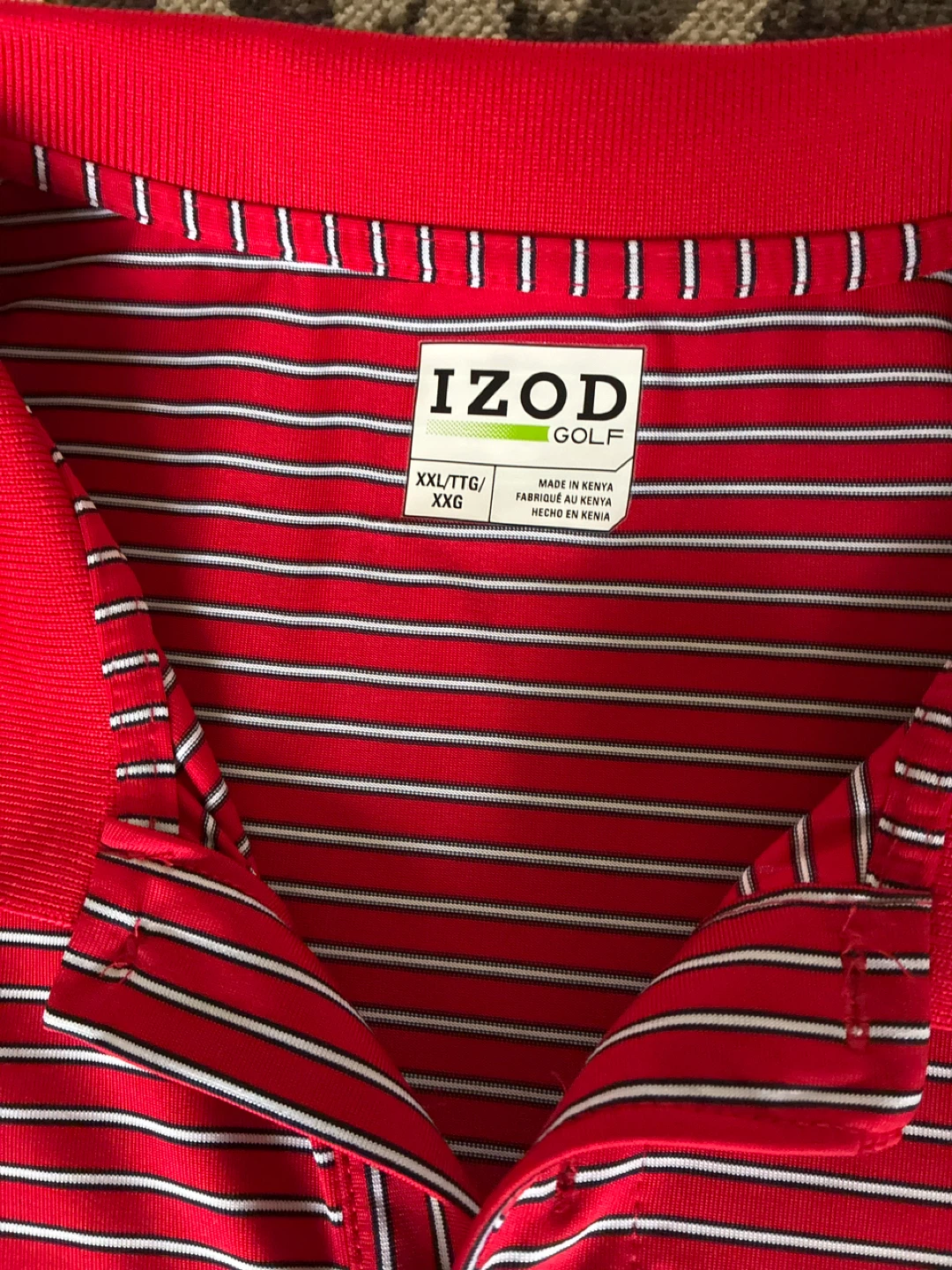 IZOD Golf Polo Shirt - Red/White Stripe - XXL - photo 2