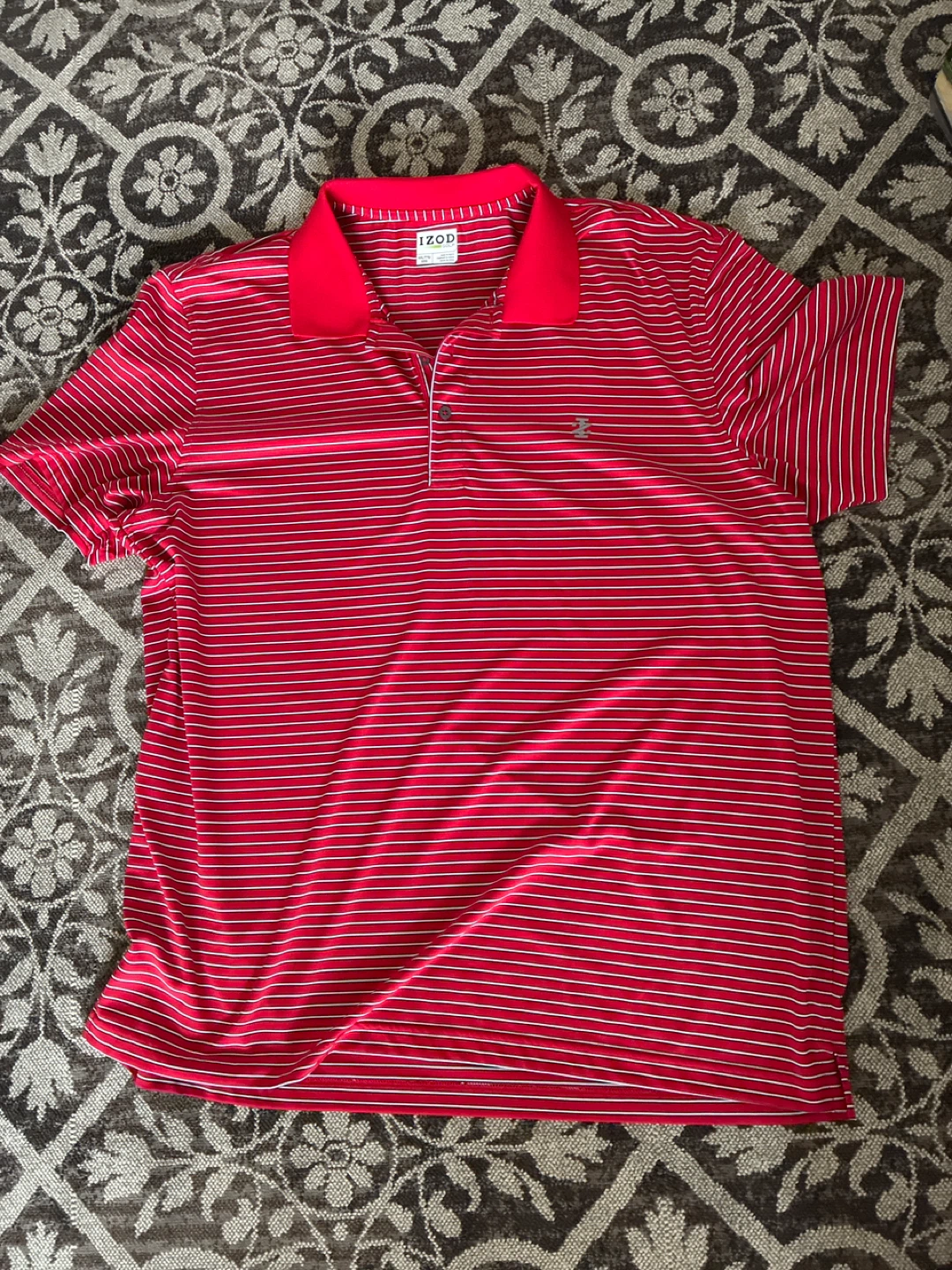 IZOD Golf Polo Shirt - Red/White Stripe - XXL