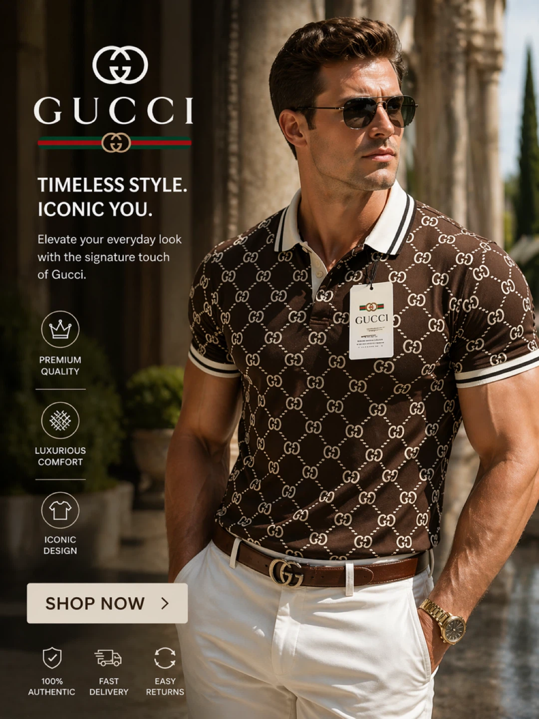Gucci Brown GG Monogram Polo Shirt