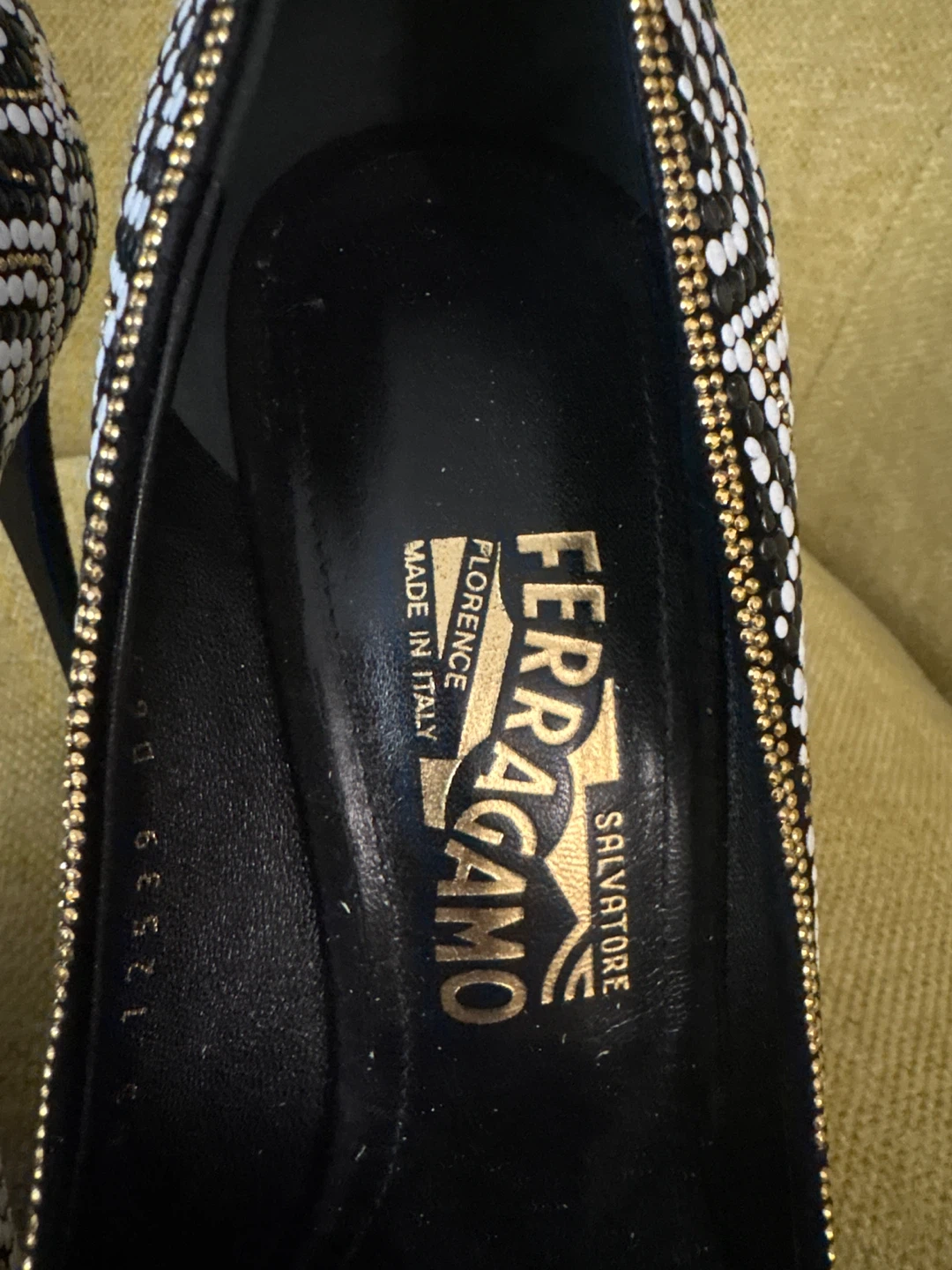 Salvatore Ferragamo Heels Black White Gold Beaded Pumps - photo 3