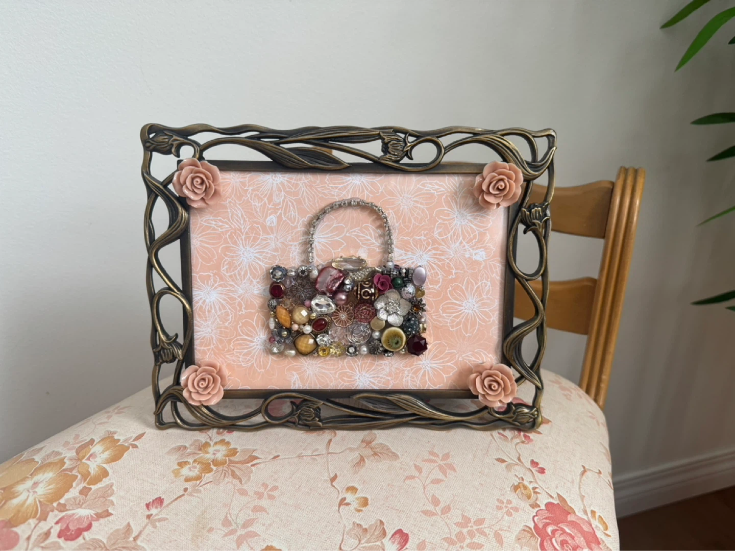 Framed Bejeweled Handbag Art