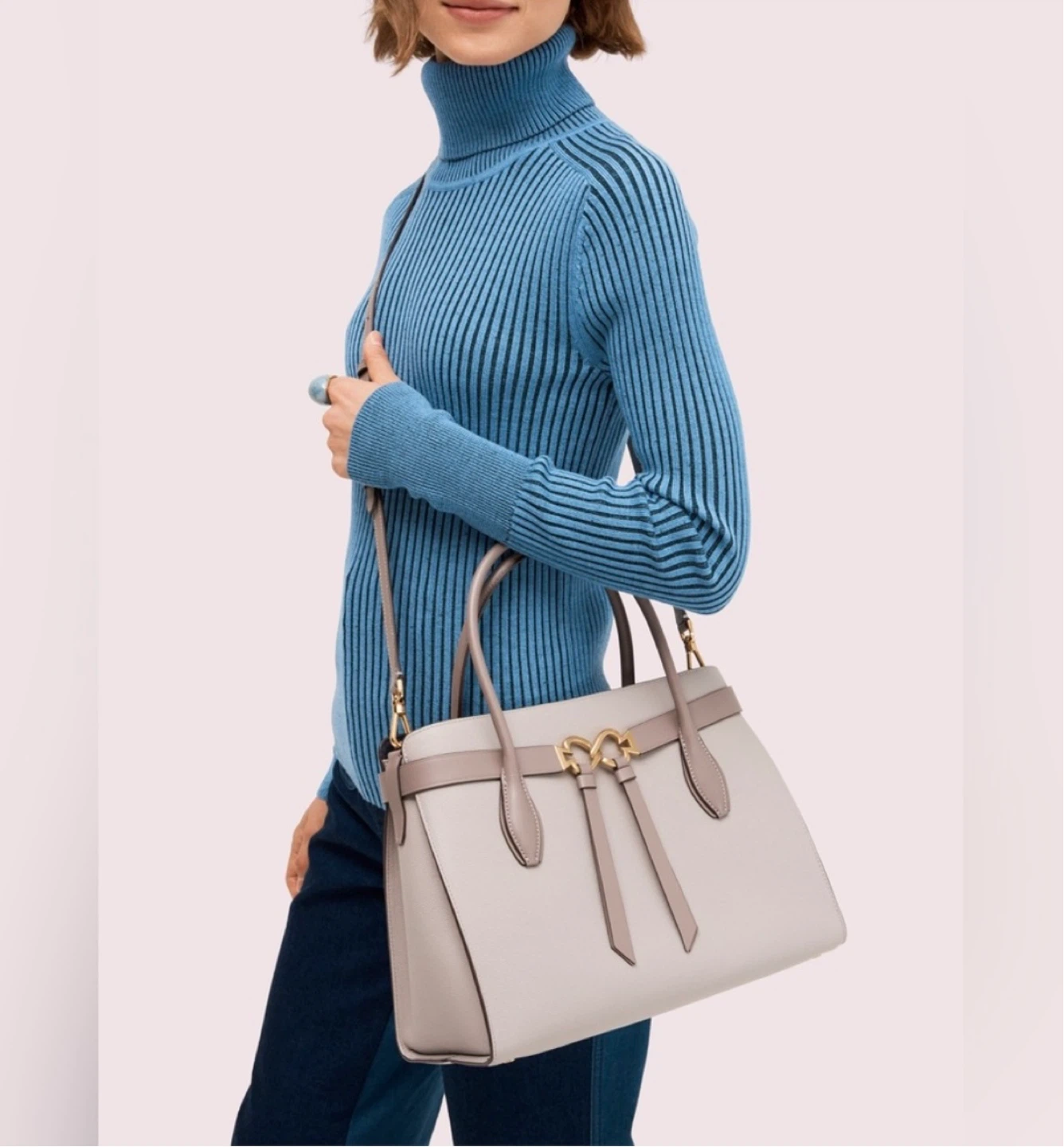 Kate Spade Large Gray Toujours Grain Leather Satchel Bag - photo 2