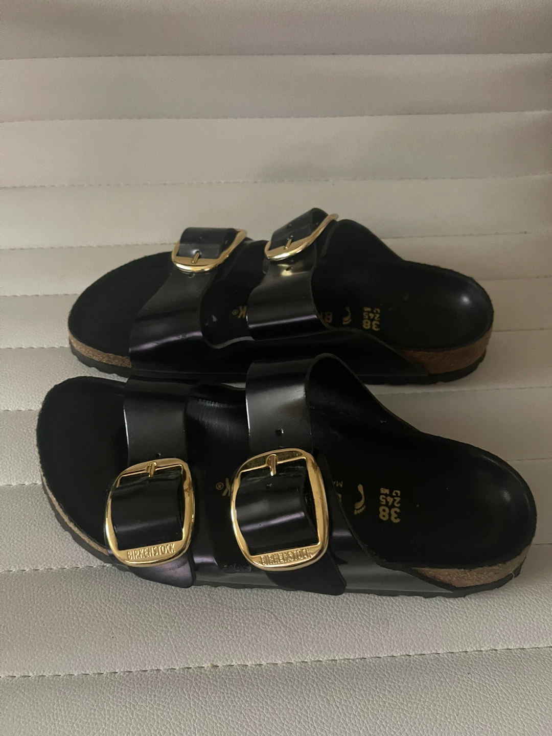 Birkenstock Black Patent Leather Arizona Sandals - Size 38