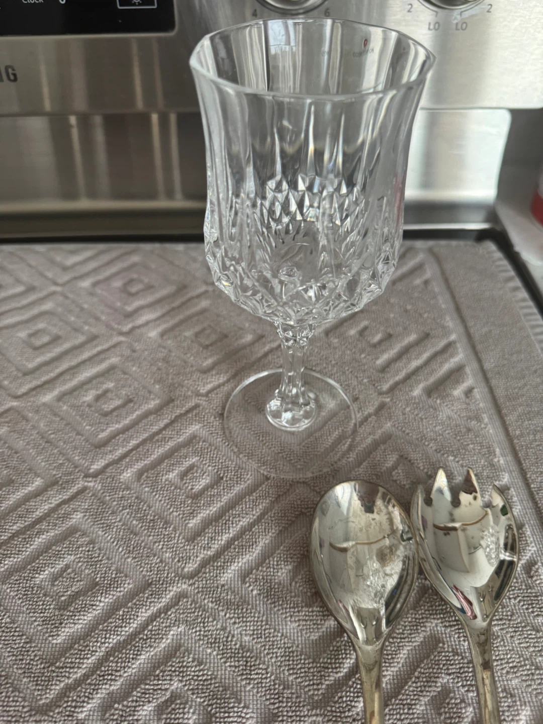 Glass Wine Goblet and Silverware Serving Set - photo 3