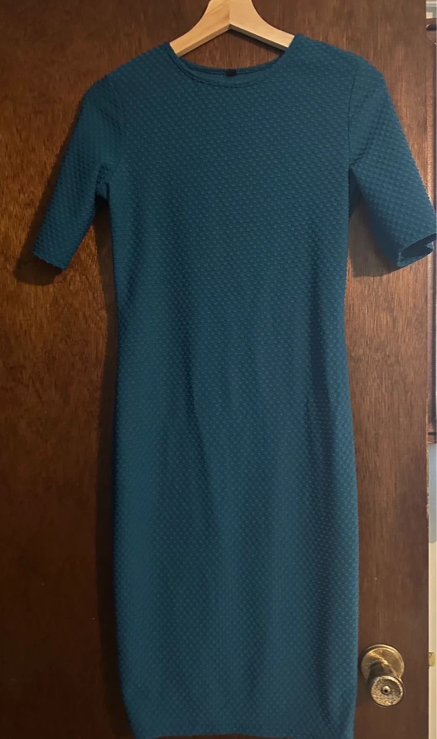 Teal Textured Midi Dress