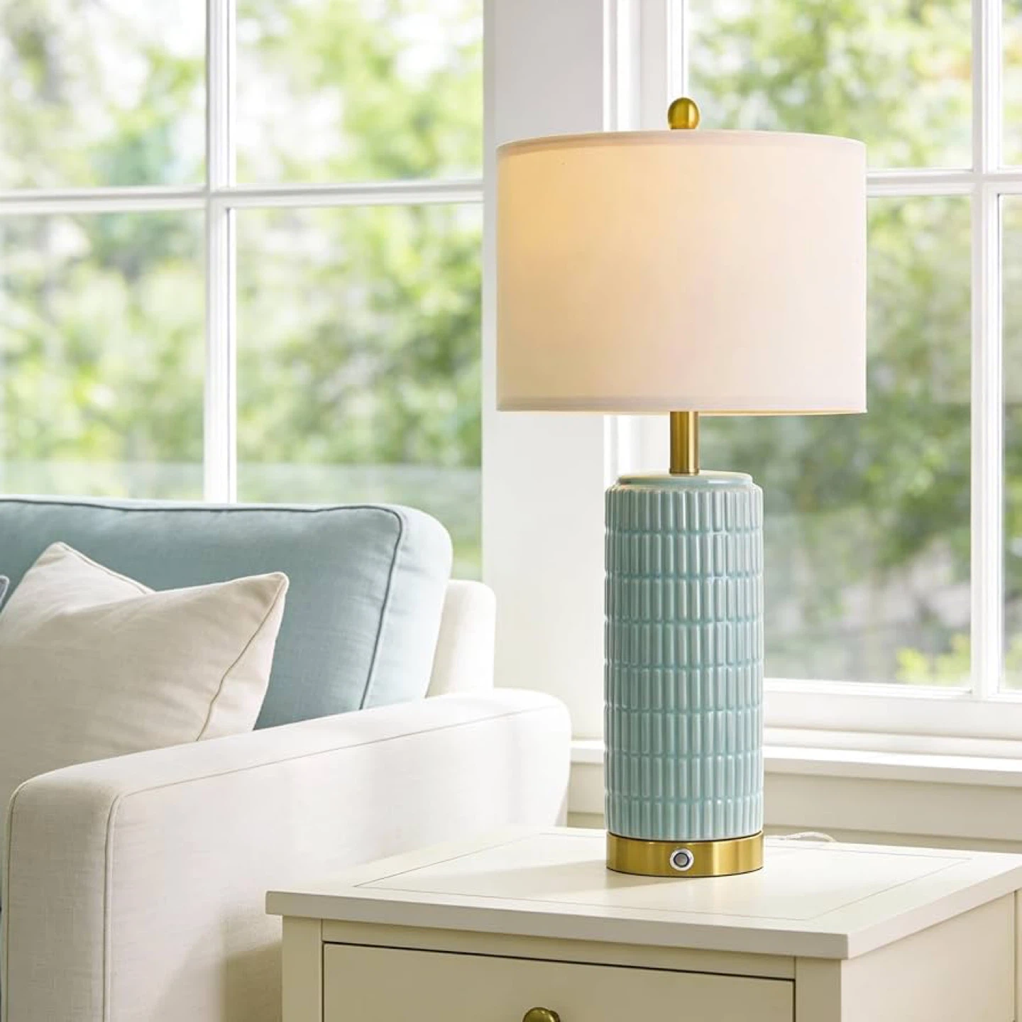 PoKat Table Lamps (Set of 2) - Blue Ceramic, Touch Dimmable - photo 4