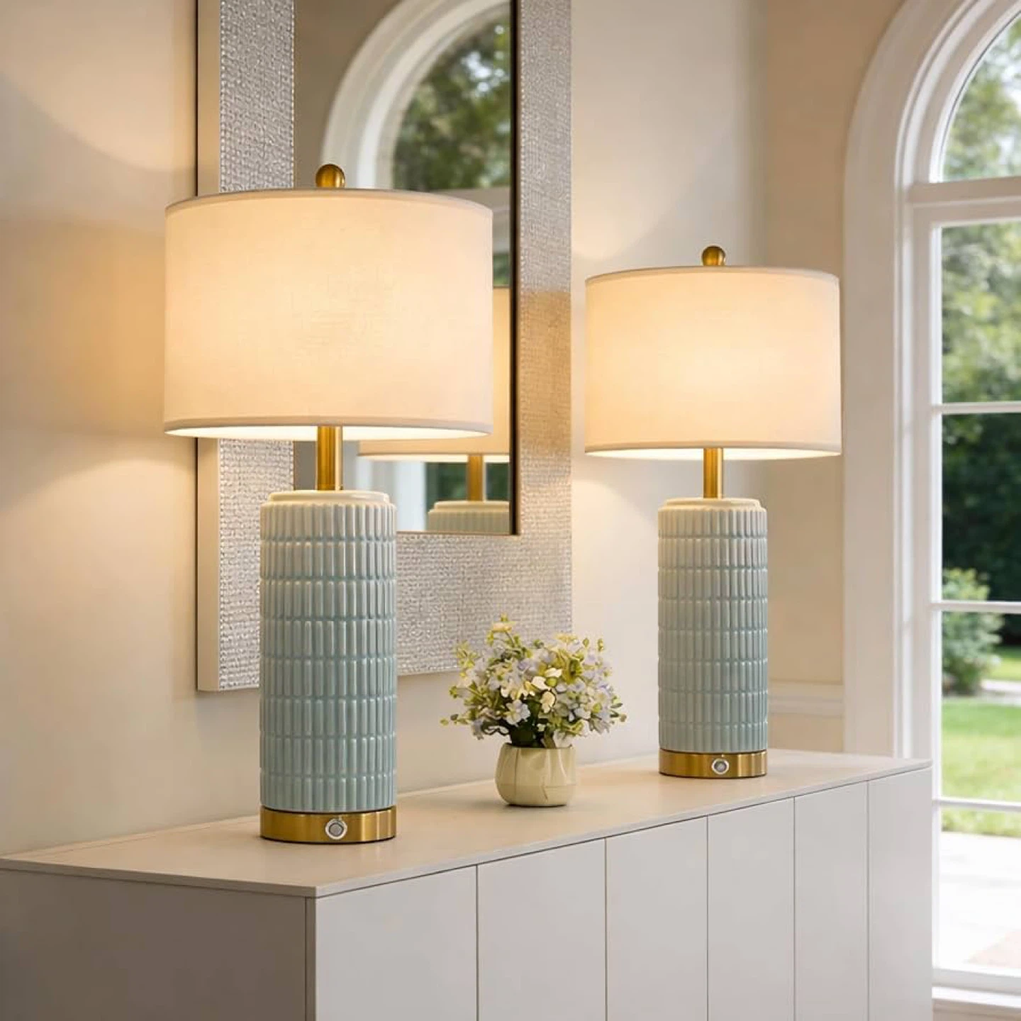 PoKat Table Lamps (Set of 2) - Blue Ceramic, Touch Dimmable - photo 2